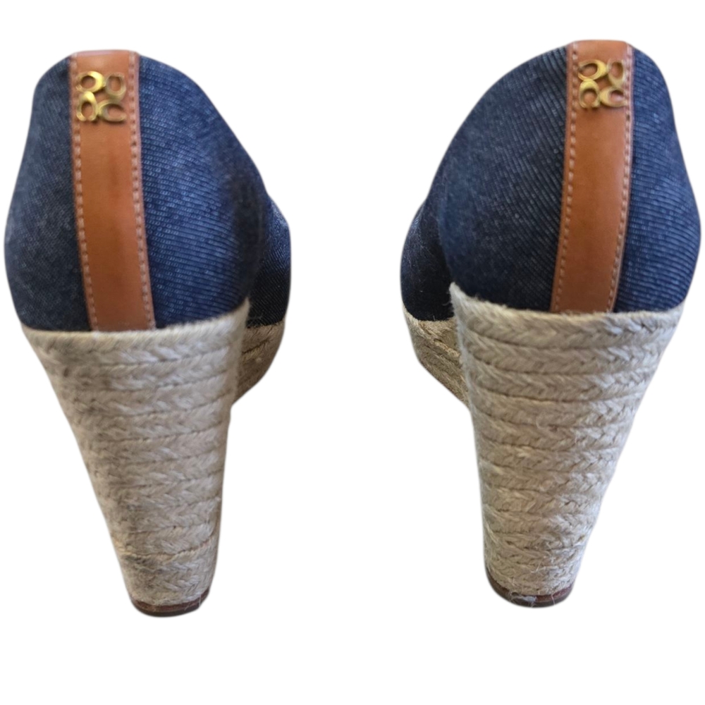 Coach Dark Denim Espadrille Peep-Toe Wedge Heels - Picture 4 of 7